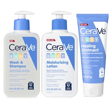 CeraVe Baby Bath Set, 8oz Wash &amp; Shampoo + 8oz Moisturizing Lotion + 3oz Healing Ointment, Fragrance, Parabens, Phthalates, &amp; Tear Free Baby Bath Essentials