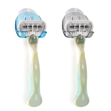 2x Suction Cup Holder Plastic for Razor - Black/Light Blue/Transparent