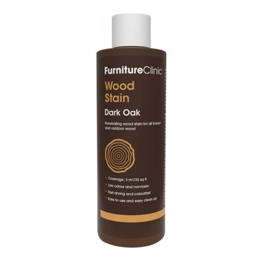 Furniture Clinic Wood Stain   Multiple Finishes   Fast Drying   Indoor and Outdoor Furniture and More   Water Based, Low Odor, Non-Toxic   Polyurethane  Dark Oak (8.5oz / 250ml)