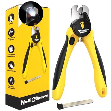 Thunderpaws LED Dog Nail Clippers with Light, Trimmers with Protective Guard, Quick Sensor, Safety Lock and Nail File - Suitable for Large and Small Dogs &amp; Cats (Yellow, LED)