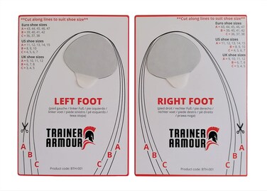 Trainer Armour - Big Toe Hole Preventer, self-Adhesive Patches with a Clever applicator. Shoe Toe Burst Toe Box Blowout Prevention Insert, Toe Hole Area Repair Patch. for Running Shoes and Sneakers.