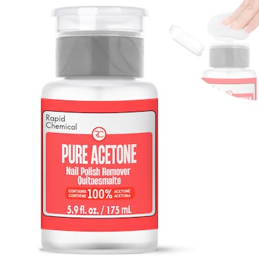 Pure Acetone 100 Percent Nail Polish Remover and Gel Nail Polish Remover With built-in Pump (175ml / 6 fl. oz) 100% Acetone