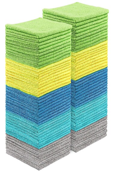 HOMEXCEL Microfiber Cleaning Cloths 100 Pack, Highly Absorbent Cleaning Towels, Lint Free &amp; Scratch-Free Cleaning Rags for House, Kitchen and Car, Multi-Color Microfiber Towels 11.5 x 11.5 inch