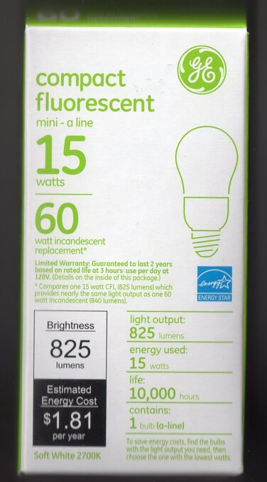 GE 89632 - FLE15/2/A19XL Pear A Line Screw Base Compact Fluorescent Light Bulb
