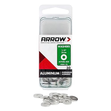 Arrow Fastener WA1/8 Aluminum Washers, 1/8-Inch, 30-Count