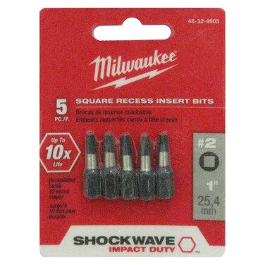 Milwaukee 48-32-4605 #2 Square Recess Shockwave 1" Insert Bit 5-Pack