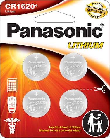 Panasonic CR1620 3.0 Volt Long Lasting Lithium Coin Cell Batteries in Child Resistant, Standards Based Packaging, 4-Battery Pack