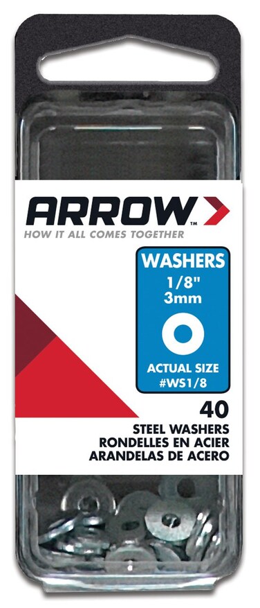Arrow WS1/8 Steel 1/8-Inch Flat Washers for Screws, Bolts, and Rivets for Metal and Auto Repair, 40-Pack