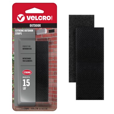 VELCRO Brand Industrial Strength Fasteners   Extreme Outdoor Weather Conditions   Heavy Duty Strength Holds up to 15 lbs   4 x 2 inch Strips, 3 Sets, Black (VEL-30758-USA)
