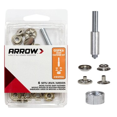 Arrow GSFK6 Snap Fastener Kit, Includes 6 Sets of Nickel-Plated Brass Snaps for Indoor and Outdoor Use