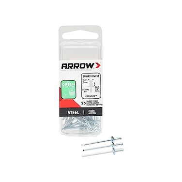 Arrow RSS1/8 Short Steel 1/8-Inch Pop Rivets for Metal, Fabric, Leather, and Auto Repair, 25-Pack