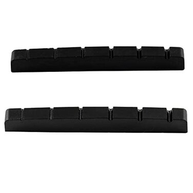 Musiclily Pro Urea Resin Plastic Slotted 42mm Strat Tele Electric Guitar Nuts Flat Bottom for 6-string Fender Stratocaster/Telecaster, Black (Set of 2)