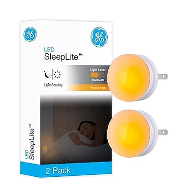 GE SleepLite LED Night Light, 2 Pack, Dusk-to-Dawn Sensor, Sleep Light, Dim Light, Warm Amber, Compact, Ideal for Bedroom, Nursery, Bathroom, Hallway, 45247, 2 Count