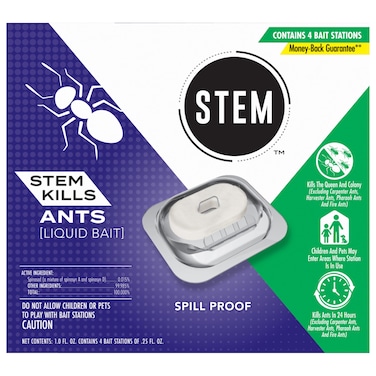 STEM Liquid Ant Baits, Kills The Queen and Colony, for Indoor Use, 4 Spill Proof Bait Stations