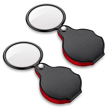2PCS Upgrade 10X Small Magnifying Glasses for Kids/Senior, Pocket Magnifier for Reading/Close Work, Mini Folding Magnifying Magnify Glass with Protective Sheath, Ideal for Repairing/Hobby/Coins, 1.96