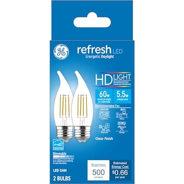GE Refresh LED Light Bulbs, 60 Watt Eqv, Daylight, Decorative Clear Bulbs, Medium Base (2 Pack)