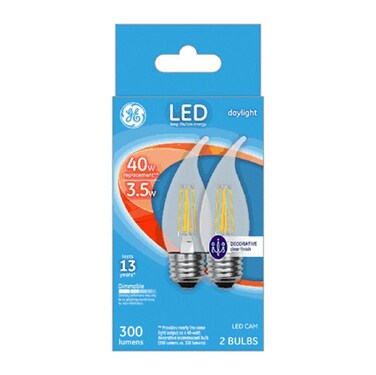 GE C10 CAM LED Bulb White 40 Watt Equivalence 2 pk