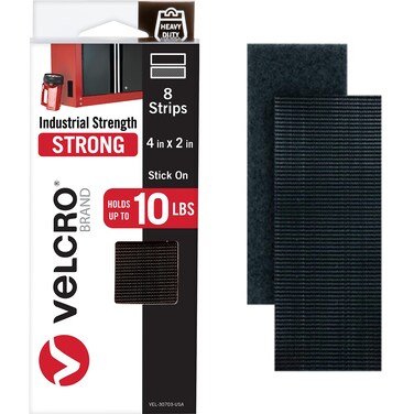 VELCRO Brand Heavy Duty Fasteners   4x2 Inch Strips with Adhesive 8 Sets   Holds 10 lbs   Black Industrial Strength Stick On Tape   Indoor or Outdoor Use (VEL-30703-USA), 8 Count (Pack of 1)