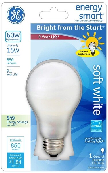 GE Lighting 42115 0 GE 15W SW A19 CFL Bulb, Soft White