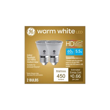 GE Lighting PAR16 Indoor Floodlight LED Light Bulb, 60-Watt Replacement, Warm White (2-Pack)