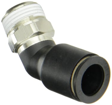 Legris 3113 06 10 Nylon &amp; Nickel-Plated Brass Push-to-Connect Fitting, 45 Degree Elbow, 6 mm Tube OD x 1/8" BSPT Male