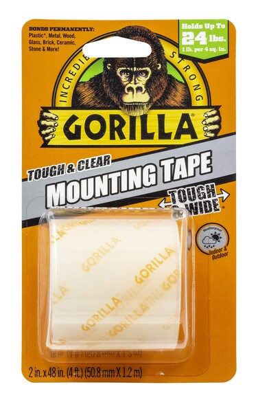 Gorilla Tough &amp; Wide, Heavy Duty Double Sided Mounting Tape, 2" x 48", Clear, (Pack of 1)