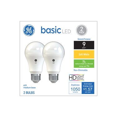 GE Basic LED Light Bulbs, 75 Watt, Soft White, A19 (2 Pack)
