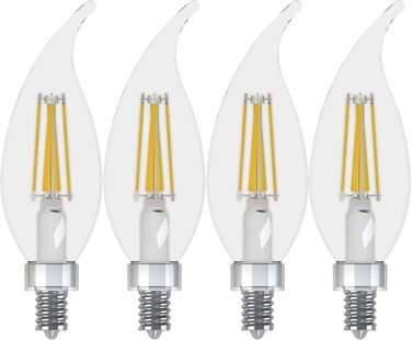 GE Lighting 43227 Relax HD LED (60-Watt Replacement) 500-Lumen Candle Bulb with Candelabra Base, Soft White Clear, 4-Pack, 4 Count (Pack of 1)