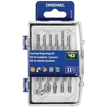 Dremel 729-01 11-Piece Carving &amp; Engraving Rotary Tool Accessories Kit - Includes Engraving Bits &amp; Grinding Stones- Ideal for Wood, Metal, and Glass