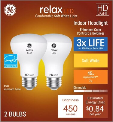 GE Relax 2-Pack 45 W Equivalent Dimmable Soft White R20 LED Light Fixture Light Bulbs