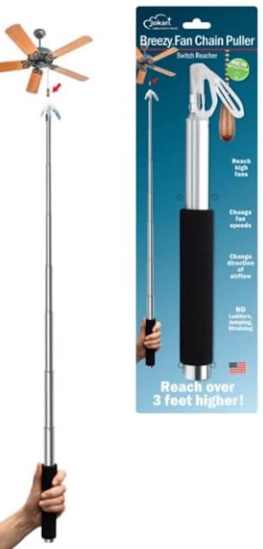 Jokari 3 Foot Telescoping Rod with Grabber to Easily Reach High Ceiling Fan Chains and Change Airflow Direction Effortlessly. No Ladder or Step Stool Needed