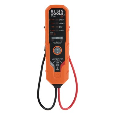Klein Tools ET40 Digital AC/DC Voltage Tester, 12-240V AC, 1.5-24V DC, LED Illumination, DC Polarity, Auto Off, CATIII 250V-Class 2- Double Insulation, IP4 Dust and Water Resistant