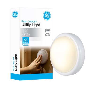 General Electric, Battery Operated, White, Push, Stick, Wireless, Portable, Under Cabinet, 54807 GE Round Tap Light, 1 Pack