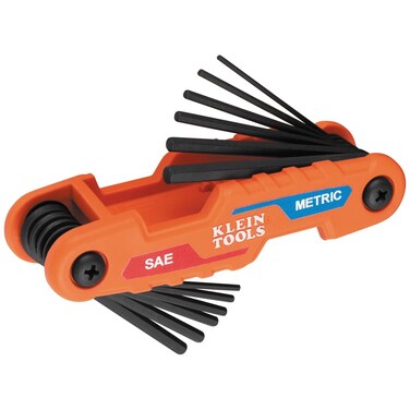 Klein Tools 70590 Compact Folding Hex Key, Metric and SAE Combo Set, 12 Keys, Industrial Strength Heat Treated Alloy Steel