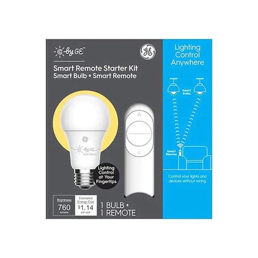 GE C Starter Kit Remote with 60-Watt EQ A19 Soft White Dimmable Smart LED Light Bulb