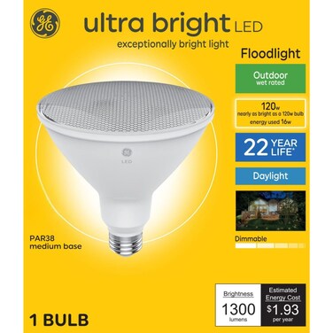 GE Ultra Bright LED Light Bulb, 120 Watt, PAR38 Outdoor Floodlight, Daylight (1 Pack)