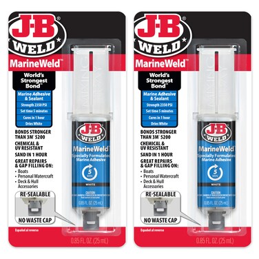 J-B Weld MarineWeld Syringe 2-Pack, White, UV Resistant, High-Strength &amp; Impact Resistant, 25ml 2-Pack, 50172-2