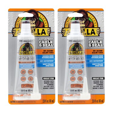 Gorilla Waterproof Caulk &amp; Seal 100% Silicone Sealant Caulk, All Purpose, 2.8oz Squeeze Tube, Clear, (Pack of 2)