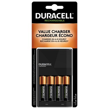 Duracell Ion Speed 1000-Battery-Charger for AA and AAA-batteries, Includes 4 Pre-Charged AA-Rechargeable-Batteries, for Household and Business Devices