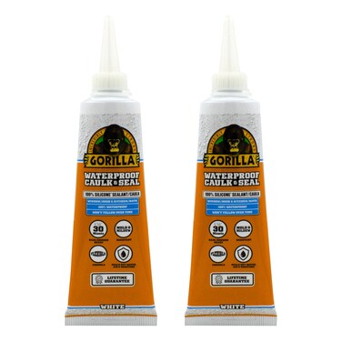 Gorilla Waterproof Caulk &amp; Seal 100% Silicone Sealant; White; 2.8oz Squeeze Tube (Pack of 2)