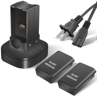 2 Pack 4800mAh Rechargeable Battery Pack with Dual Charging Station Dock for Xbox 360 Controller