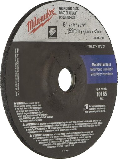 MILWAUKEE ELECTRIC TOOL 49-94-6340 Type 27 Grinding Wheel 6" x 1/4" x 7/8