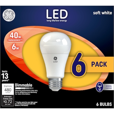 GE LED Light Bulbs, 40 Watt, Soft White, A19 (6 Pack)