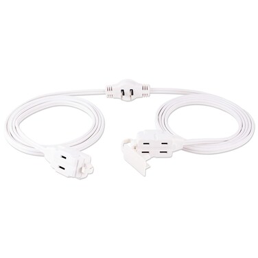 GE 12Ft Twin Extension Cord, Dual 6 Ft Cords, 6 Total Outlet Flat Plug Extension Cord, Extension Cord With Multiple Outlets, 2 Prong Extension Cord, Safe Long Extension Cord, Standard, White, 50657