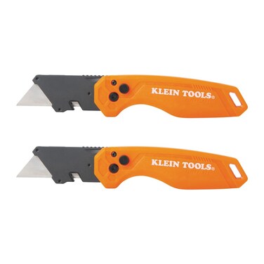 Klein Tools 44313 Folding FLICKBLADE Utility Knife with Side Release Button, Compact, Dual Locking Positions for Versatile Cutting Options, 2-Pack