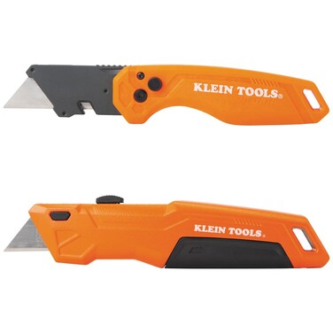 Klein Tools 44312 2-Piece Folding Utility Knife and Slide-Out Knife Set, FLICKBLADE, Retractable with On-Tool Blade Storage, Includes 5 Blades