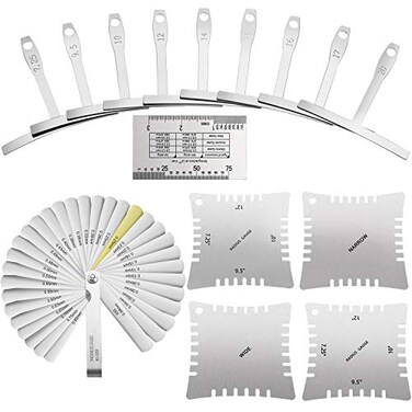 15 Pieces Guitar Luthier Tools Set Including Radius Gauge String Action Ruler 32 Blades Feeler Gauge for Guitar and Bass Setup