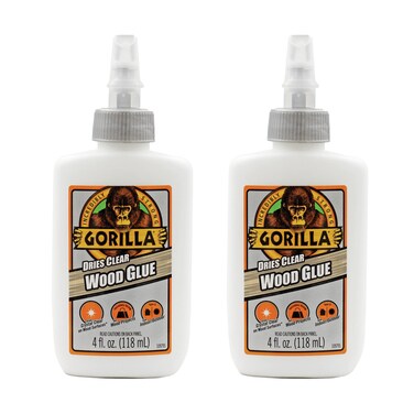 Gorilla Dries Clear Wood Glue, 4oz Bottle (Pack of 2)