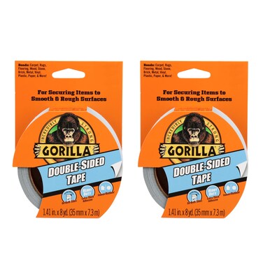 Gorilla Double-Sided Tape, 1.41" x 8 yd, Gray, (Pack of 2)