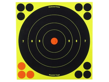 Birchwood Casey Shoot-N-C 8" Bull's-Eye Reactive Targets - Highly Visible Instant Feedback Self-Adhesive Shooting Targets with Repair Pasters - 30 Targets, 360 Pasters
